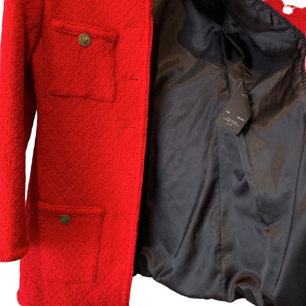 SAINT LAURENT PARIS DIAMOND EMBOSSED WOOL TWEED BLAZER JACKET RED - Picture 14 of 16